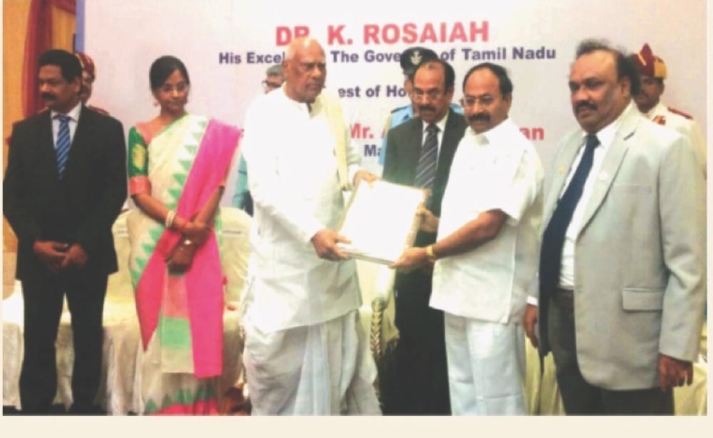 Prof. Dr. M. Karunanithi receiving the Bharath Excellence Award