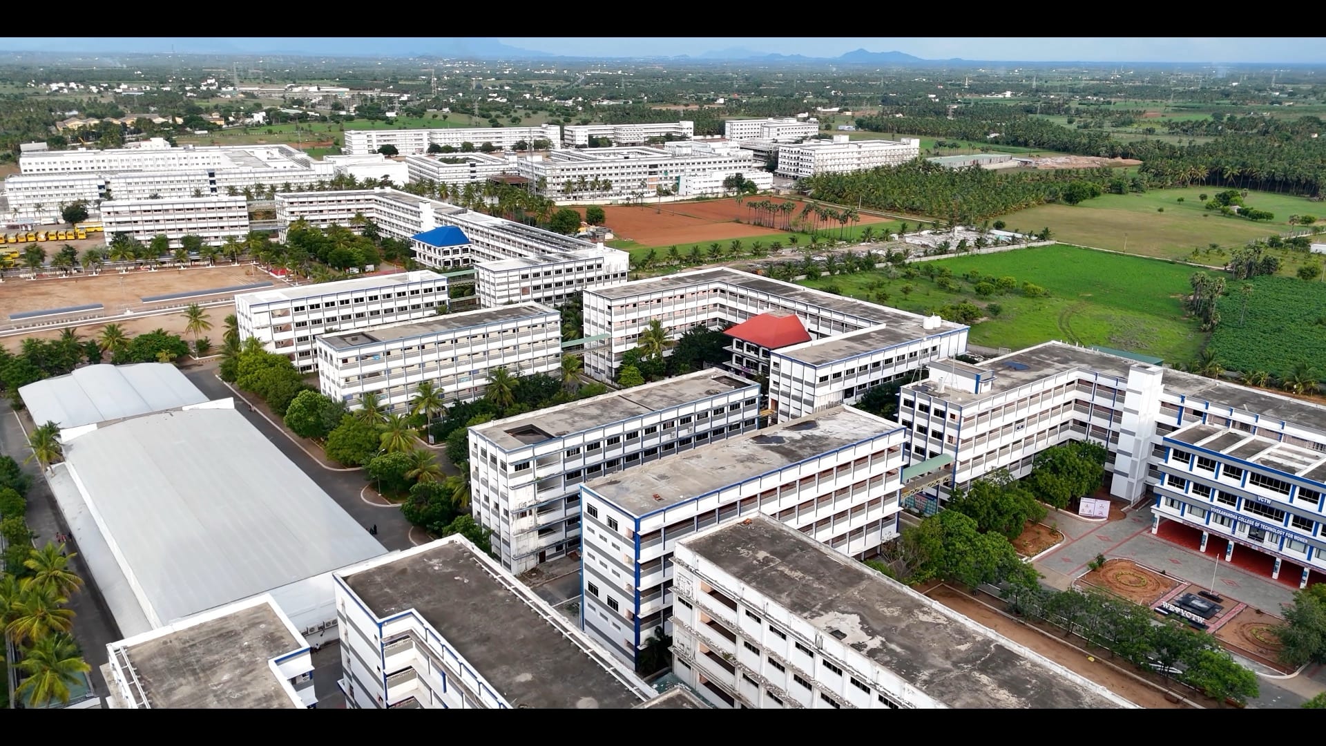 Aerial view of the teaching blocks at the Tiruchengode campus